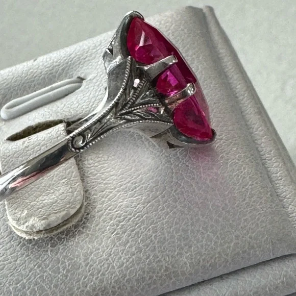 Art Deco 8 Carat Pink Sapphire Sterling Checkerboard Cut Ring - Picture 6 of 13